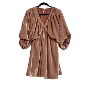 FREE PEOPLE  PORTIA VELVET MINI DRESS PINK/DUSTY ROSE BOHO PRAIRIE SMALL